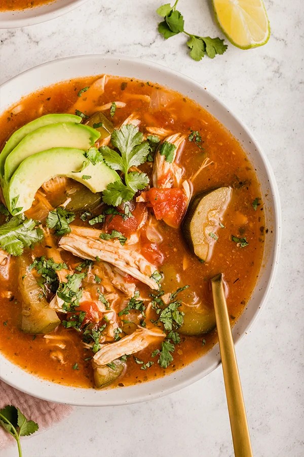 instant pot chicken no-tortilla soup in bowl