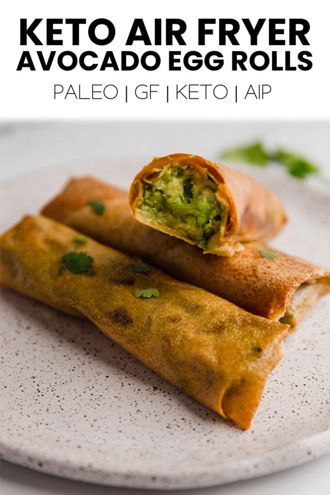 3 avocado egg rolls plated ready to eat