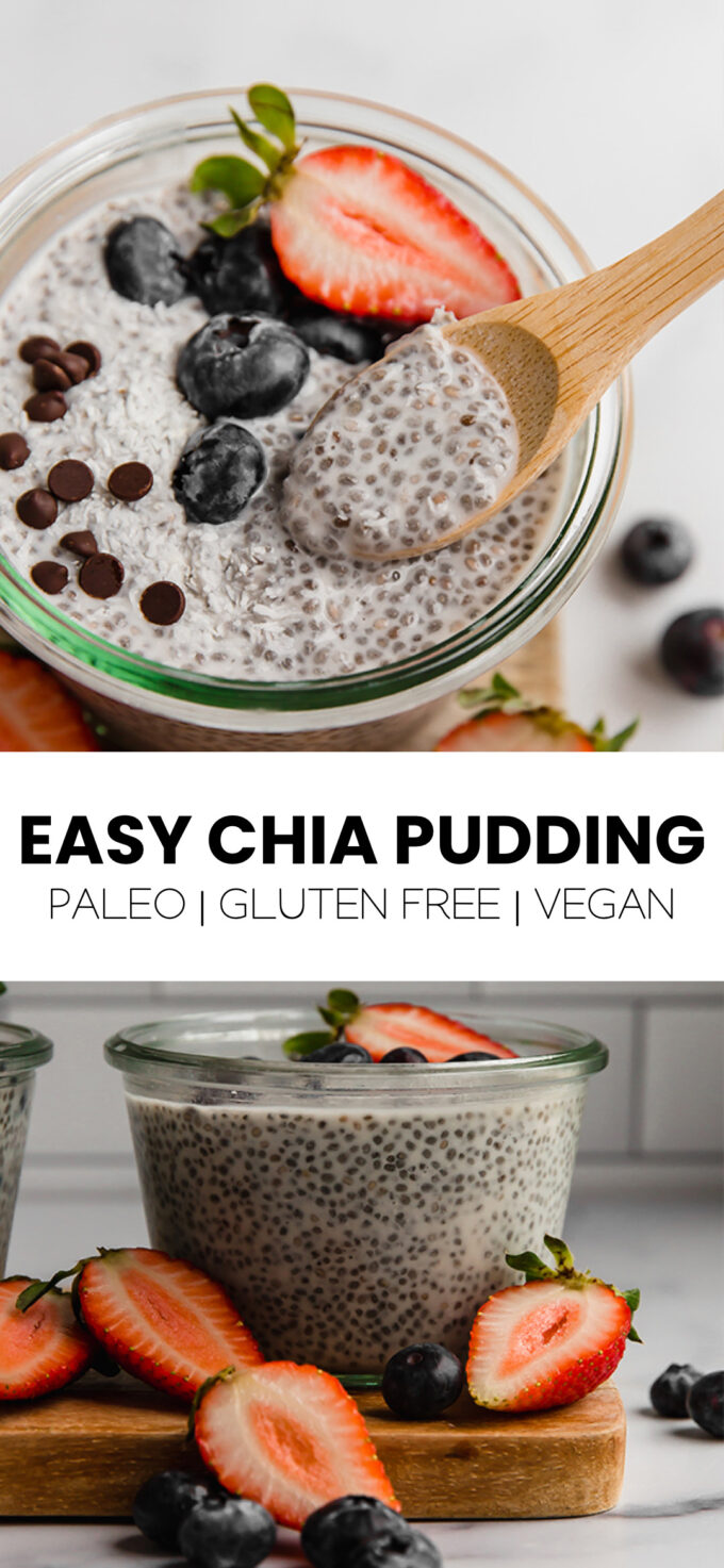 Collage with text \"Easy Chia Pudding Paleo | Gluten Free | Vegan.\"