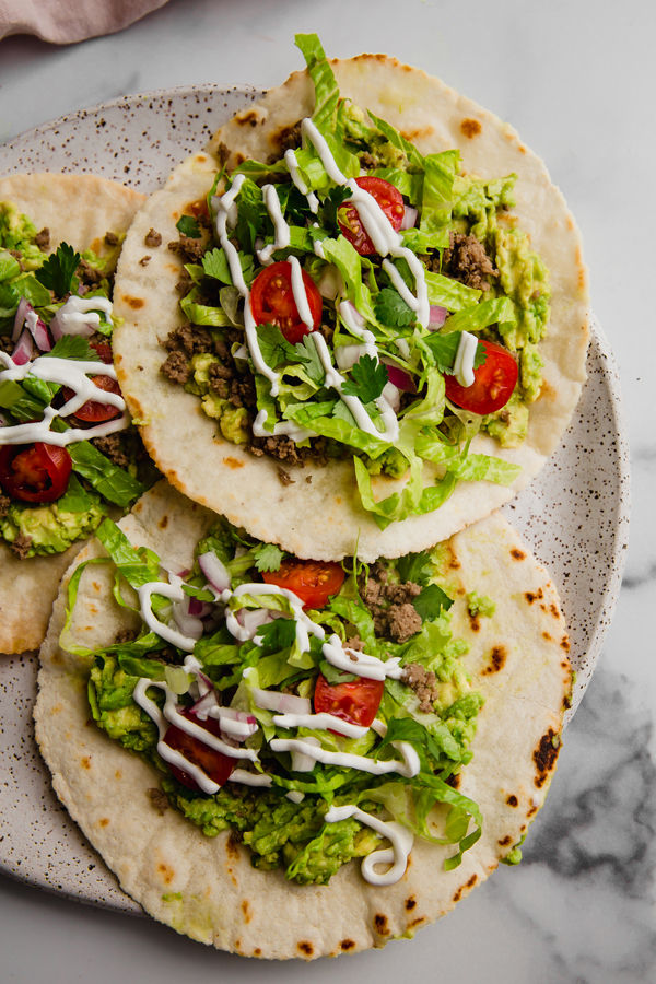 Ground beef tostadas on a plate.
