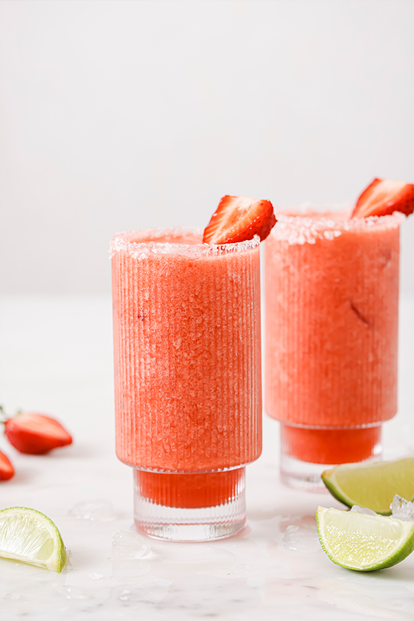 Glasses of strawberry margarita mocktail.