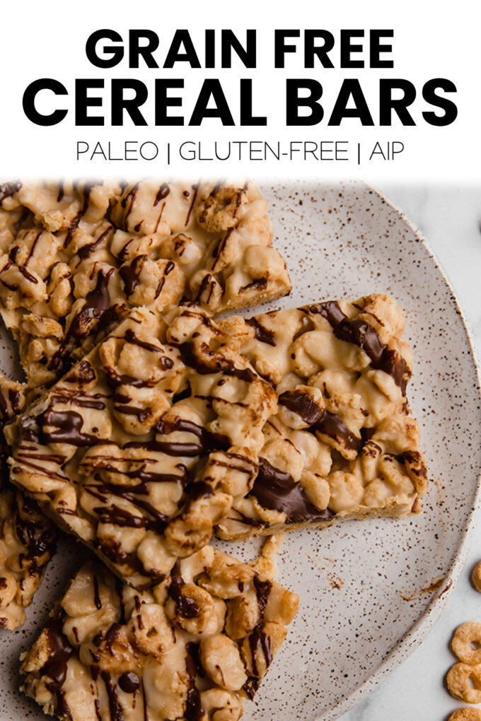 Bars with text \"Grain Free Cereal Bars Paleo | Gluten-Free | AIP.\"