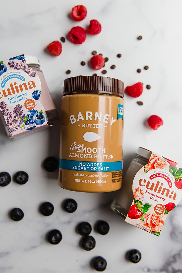 Top view of almond butter and culina coconut yogurt