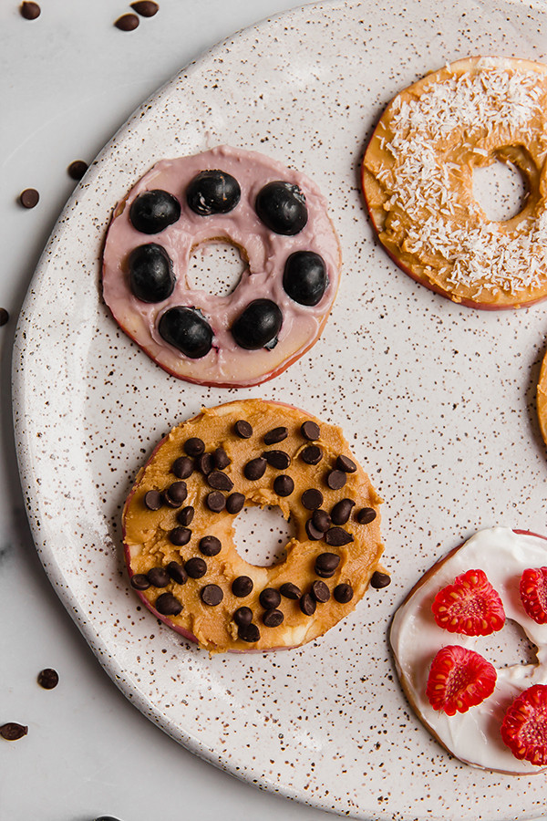 Up close image of apple "donuts" on plate