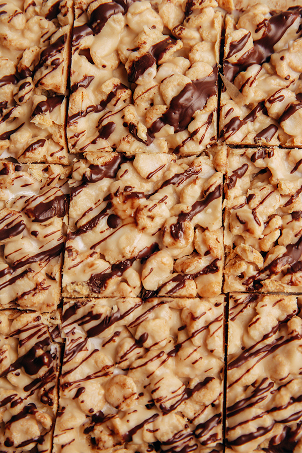 Up close image of cereal bars cut into squares