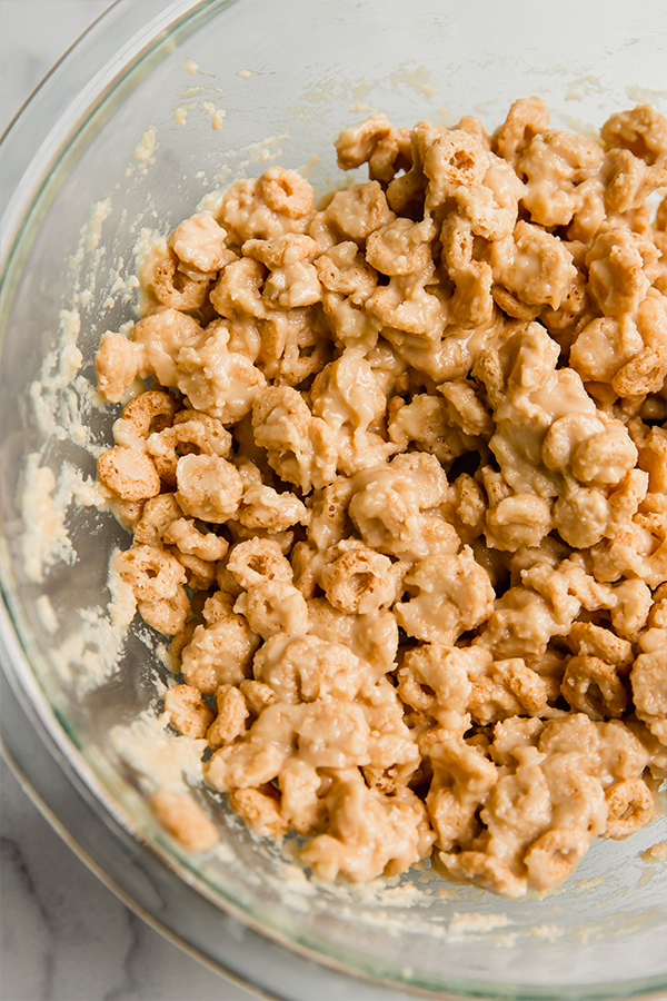 Cereal mixed with ingredients in a bowl