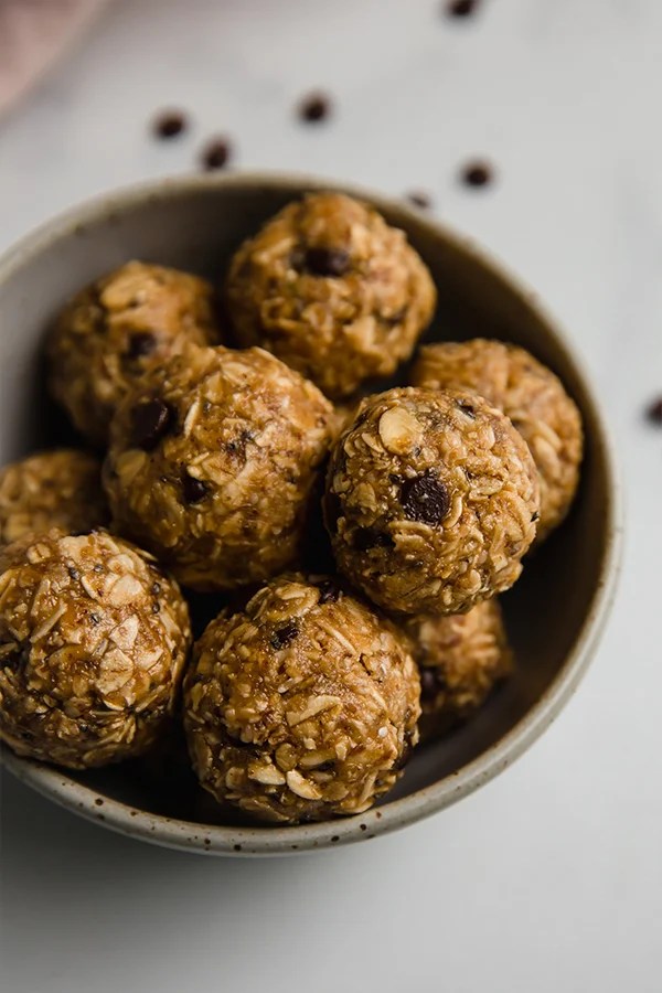 Energy bites in a bowl.