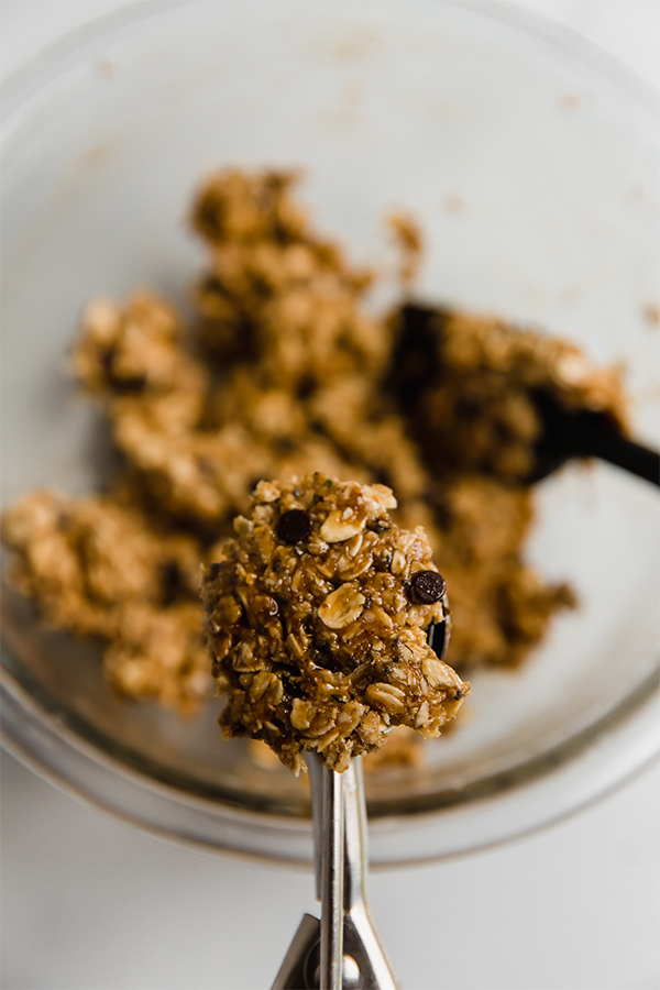 Up close image of scoop to form energy bites