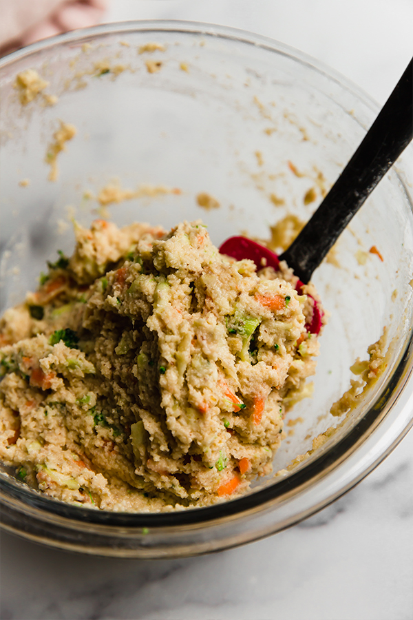 Veggie muffin mixture in a bowl.