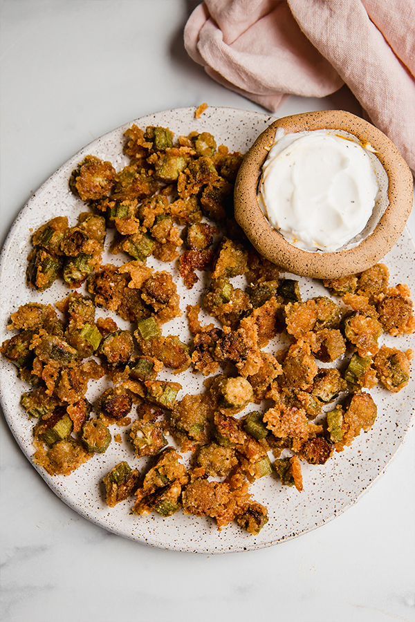 Oven "fried" okra on a plate.