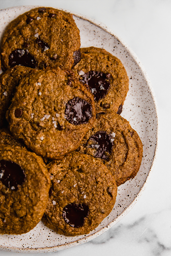 Flourless almond butter cookies on a plate.