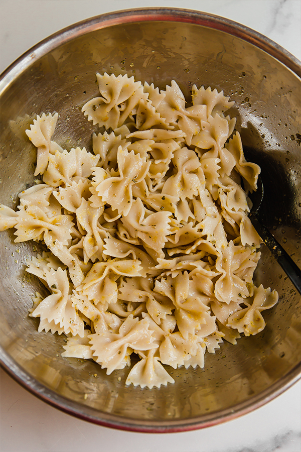 Pasta in a pan.