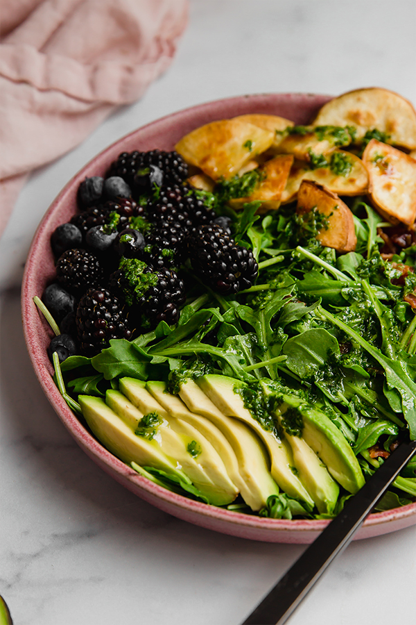 Blackberries on a breakfast salad.