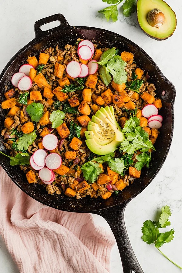 Avocado on a Mexican-Inspired breakfast skillet.
