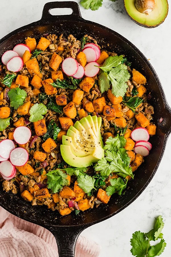 Mexican-inspired breakfast in a skillet.
