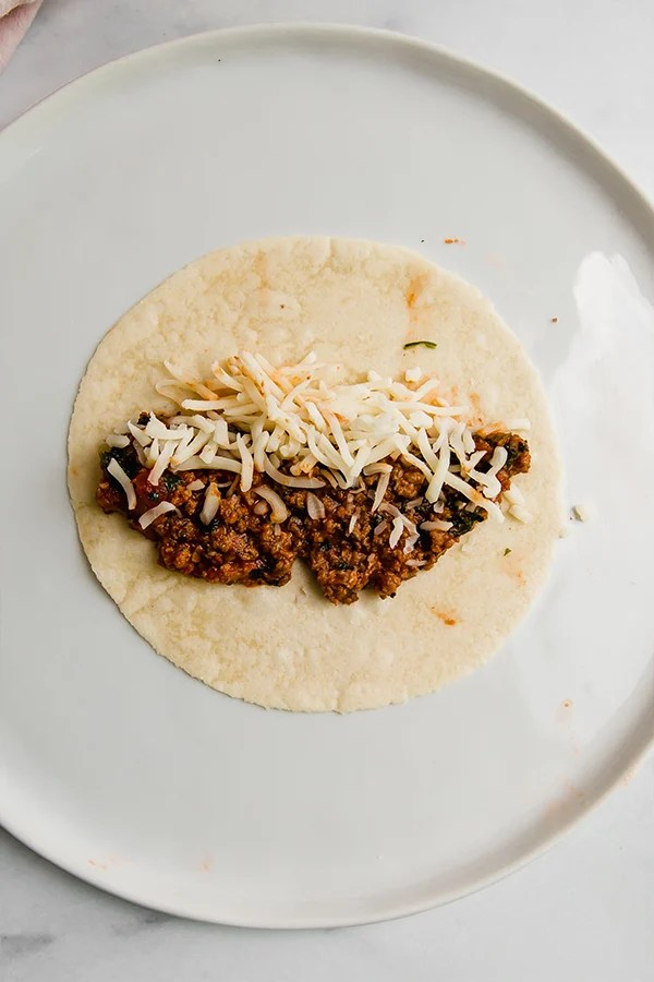 Tortilla on a plate with filling
