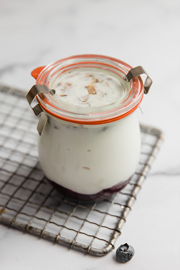 Yogurt jar with a lid.