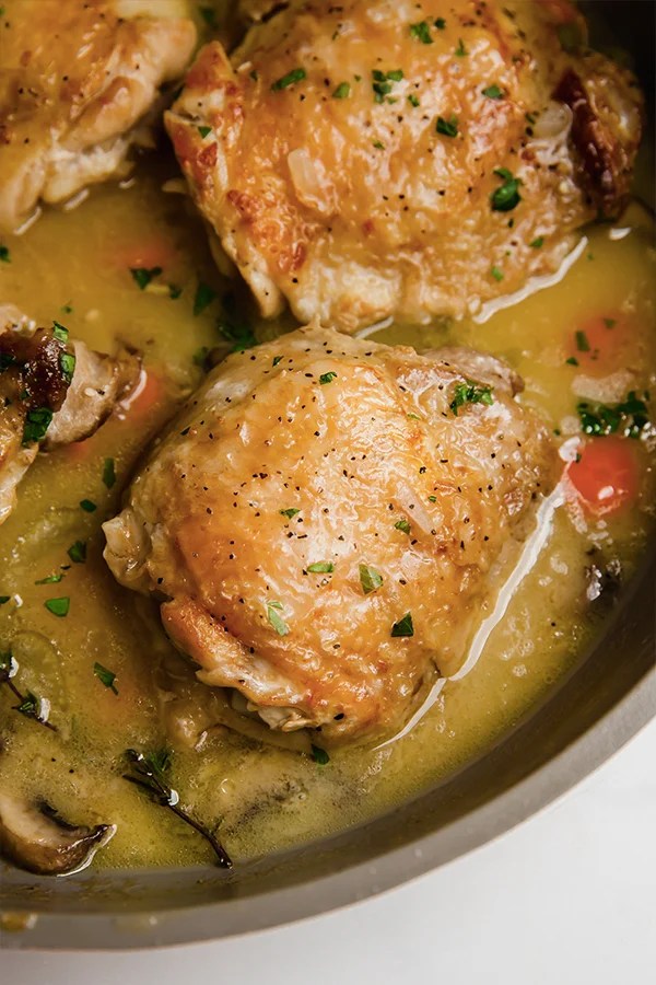 Pan of chicken fricassee.