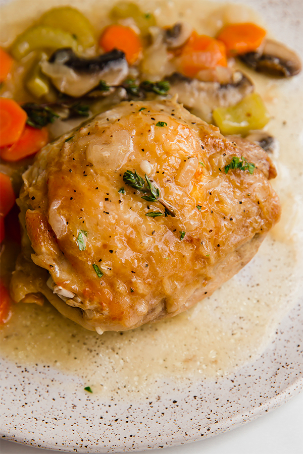 Chicken fricassee on a plate.