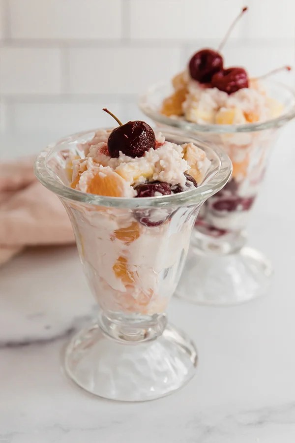 Two glasses of ambrosia salad.