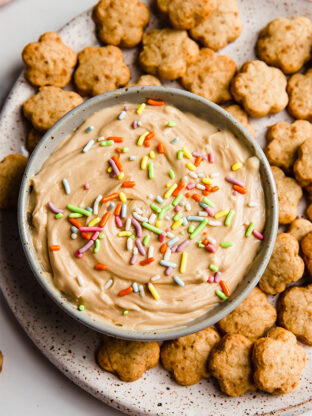 Sprinkles on a bowl of dip.