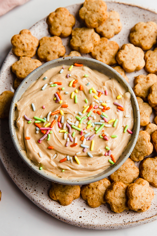Sprinkles on a bowl of dip.