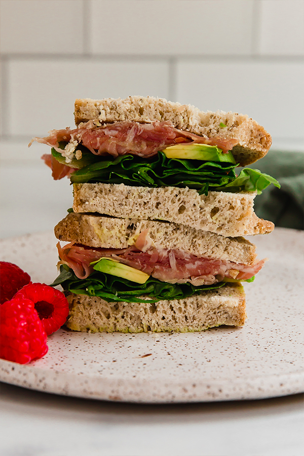 Two sandwich halves stacked on each other.