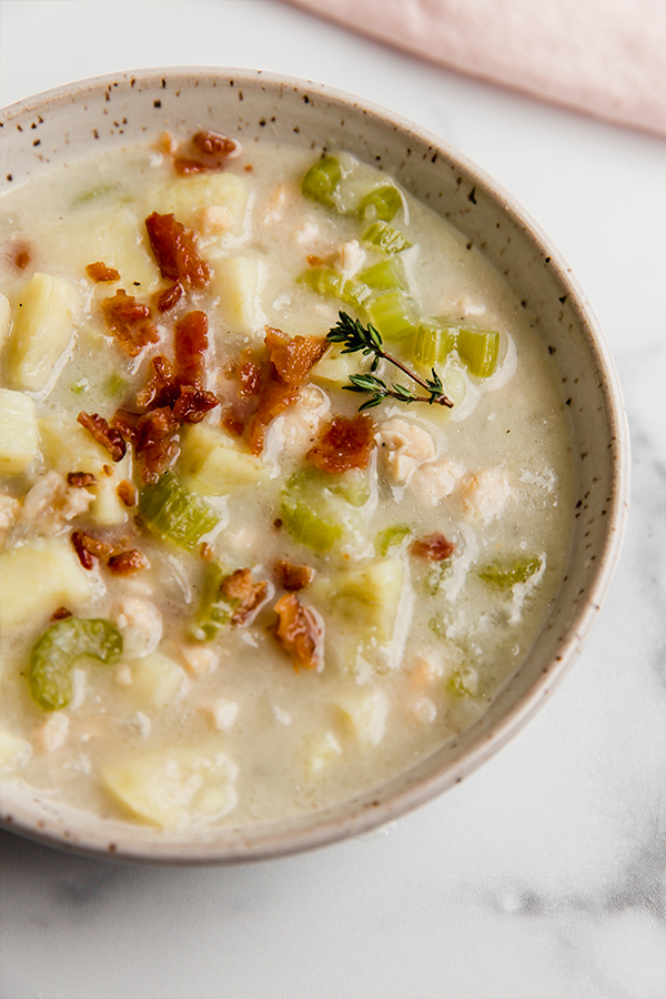 Clam chowder in a bowl.