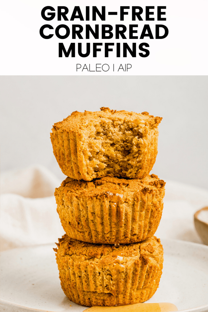 Muffins with text \"Grain-Free Cornbread Muffins Paleo | AIP.\"