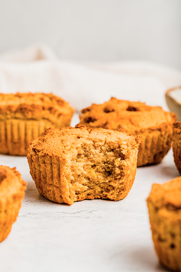 A bite out of a cornbread muffin
