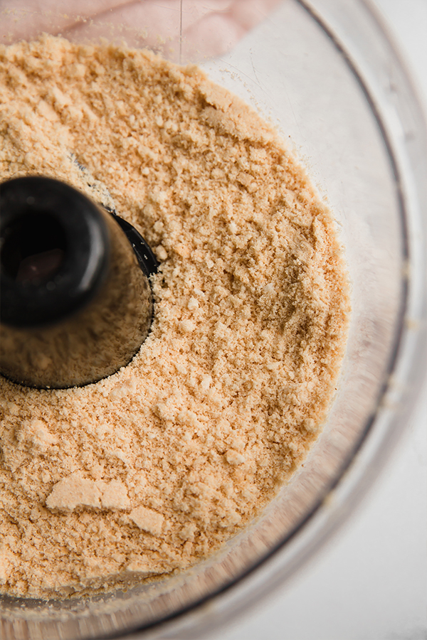Crumbled cereal in a food processor.