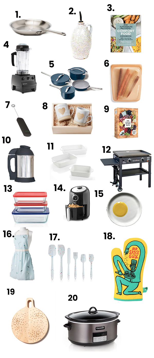 Numbered collage of kitchen items.