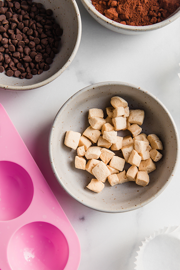 marshmallows, chocolate chips, and hot cocoa mix