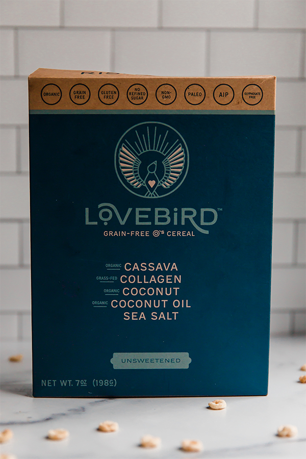 Box of Lovebird grain-free cereal.