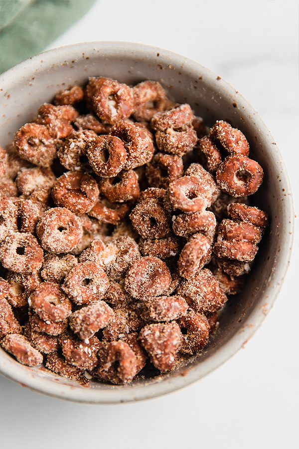 Small bowl of gluten-free puppy chow.