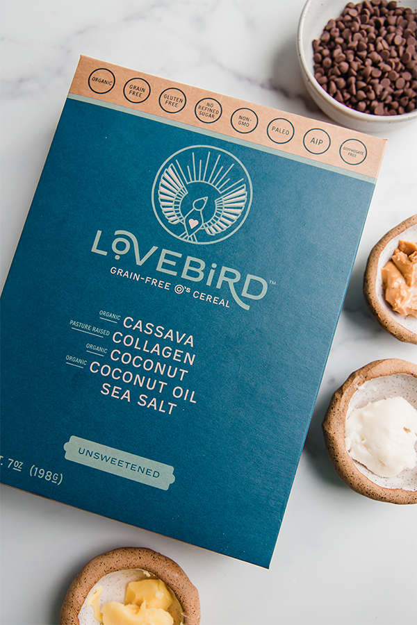 Box of Lovebird grain-free cereal.