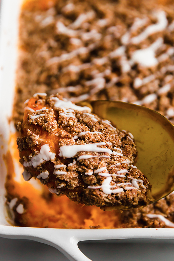 A spoonful of sweet potato casserole.