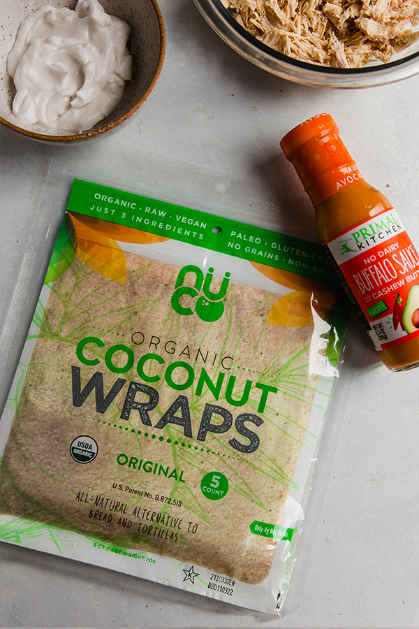 The ingredients for paleo buffalo chicken egg rolls.