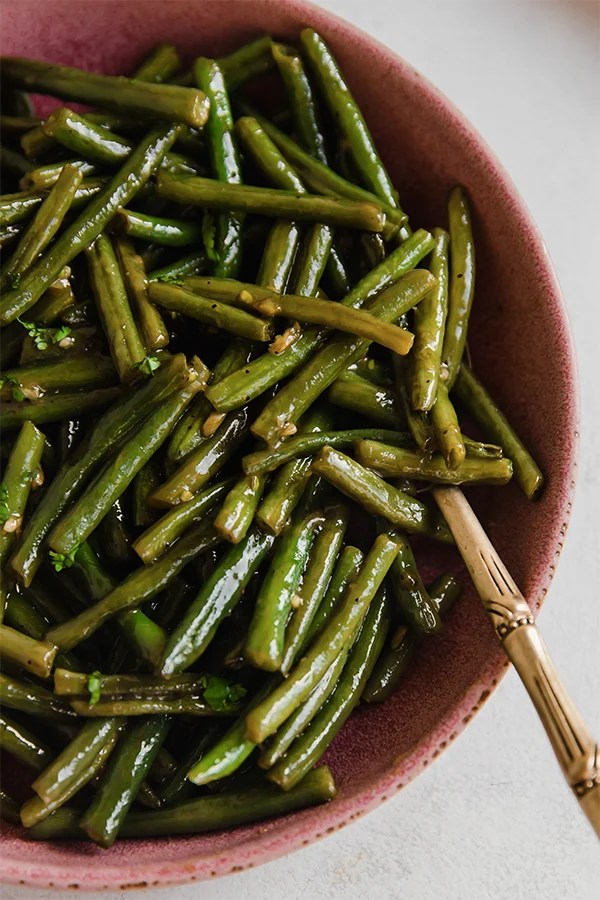 Bowl of sweet and sour Hungarian green beans.