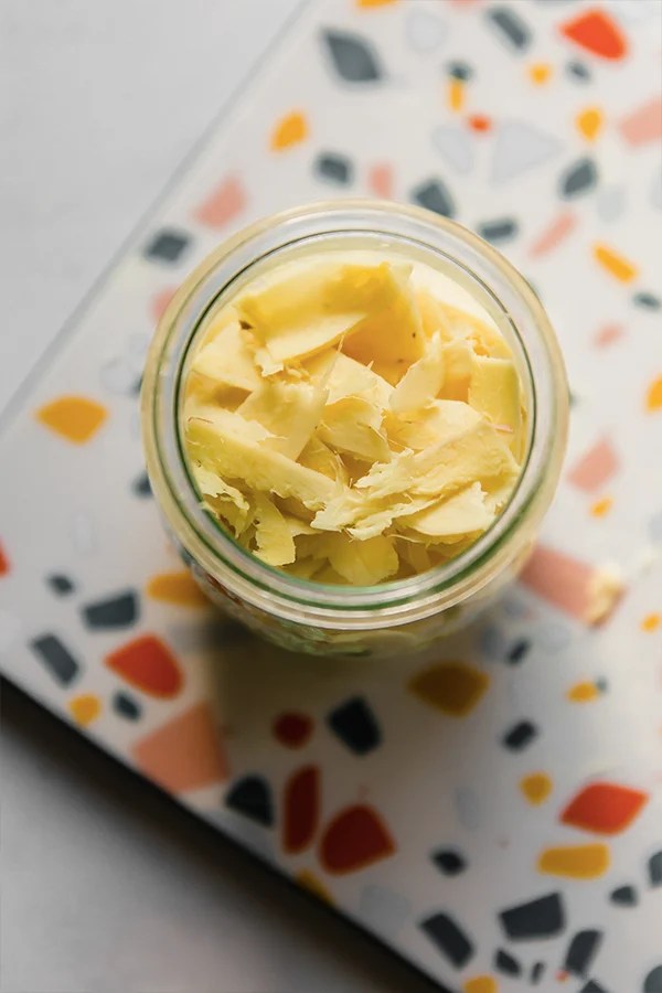 A jar of peeled ginger.