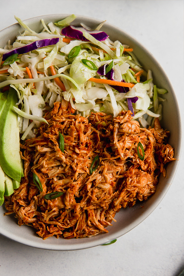 A shredded BBQ chicken bowl.