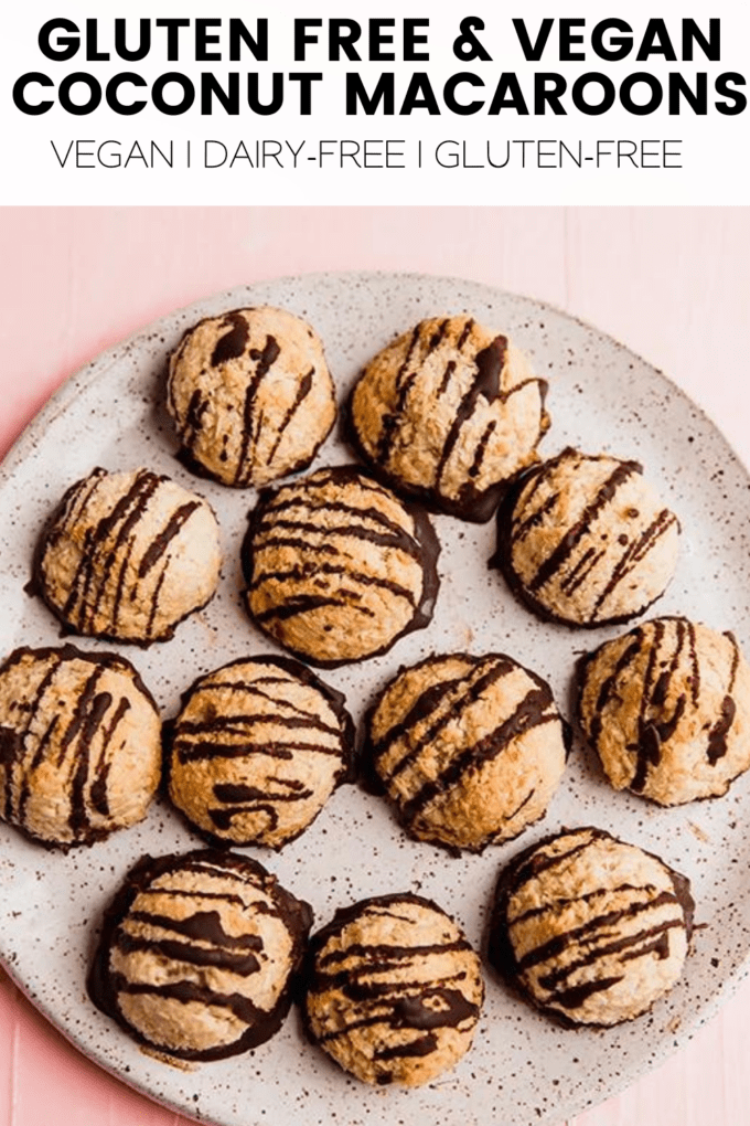 Macaroons with text \"Gluten Free & Vegan Coconut Macaroons Vegan | Dairy-Free | Gluten-Free.\"