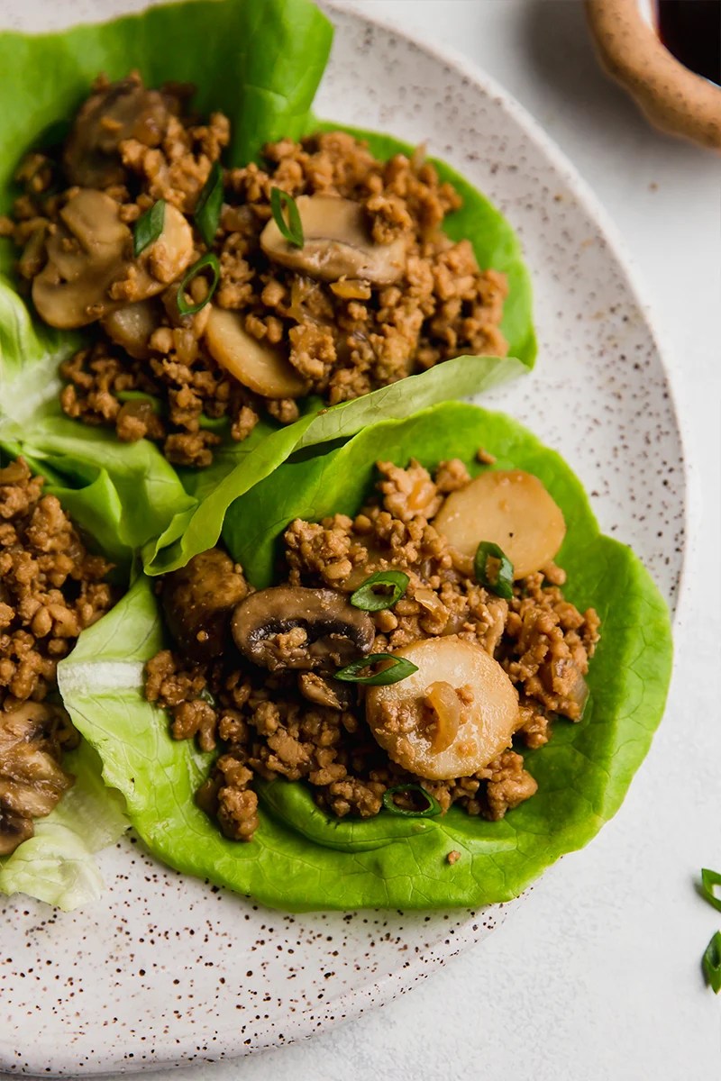Plate of PF Chang's chicken lettuce wraps.