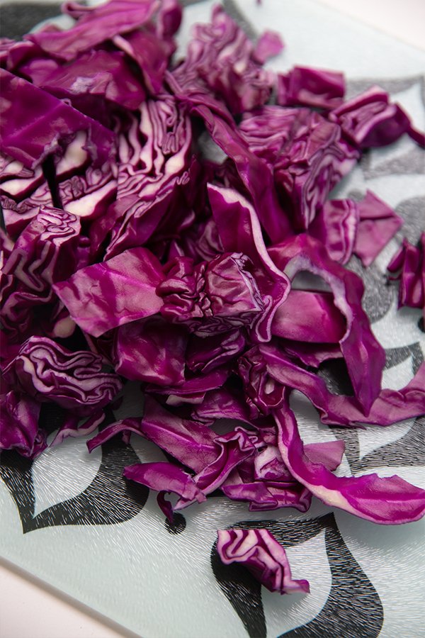 Shredded purple cabbage.