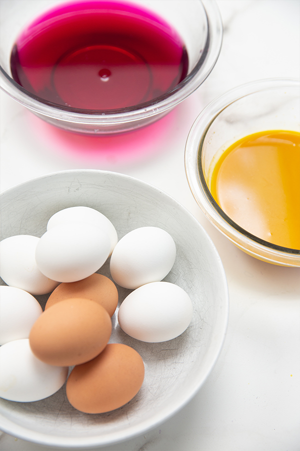 easter egg dye and hardboiled eggs