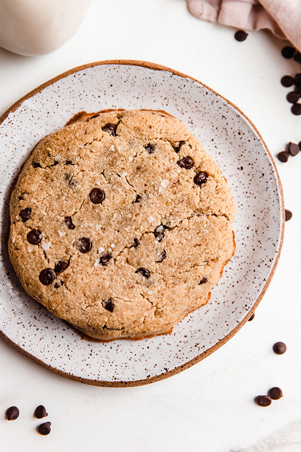 Paleo chocolate chip cookie on a plate.