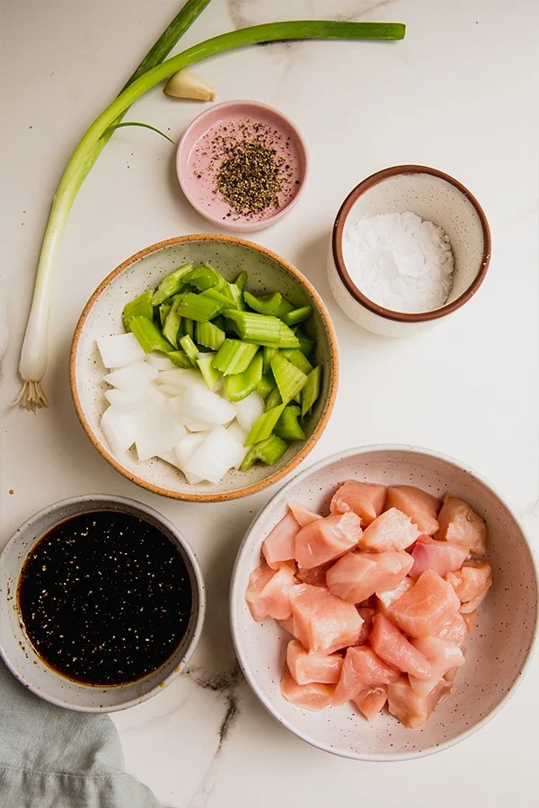 Ingredients including green onion, celery, and garlic.