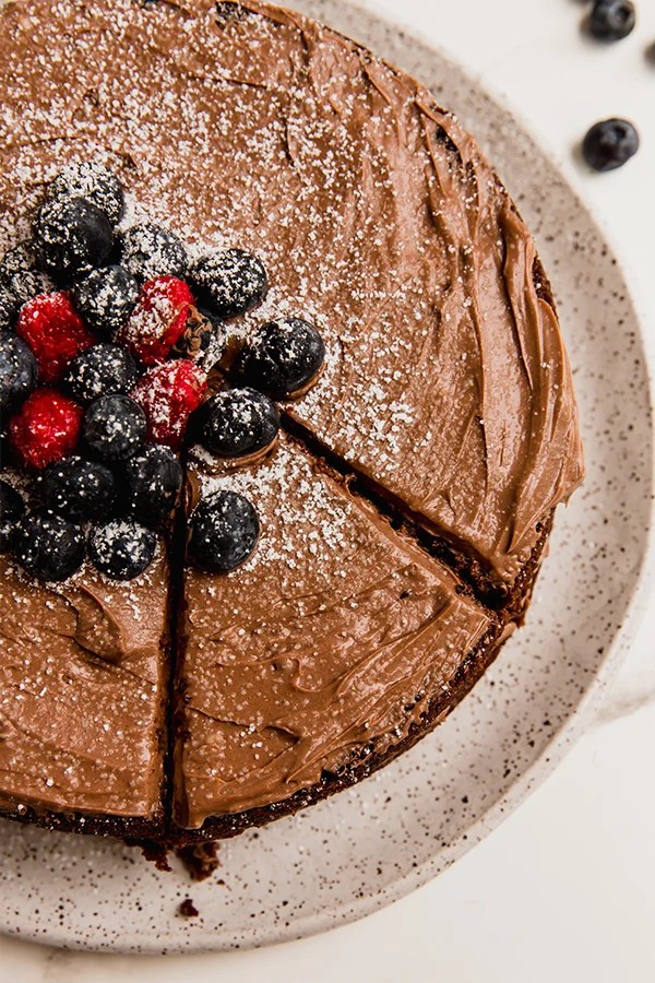 A shot of the full paleo chocolate cake.