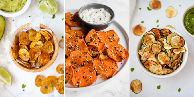 Collage of homemade chips.