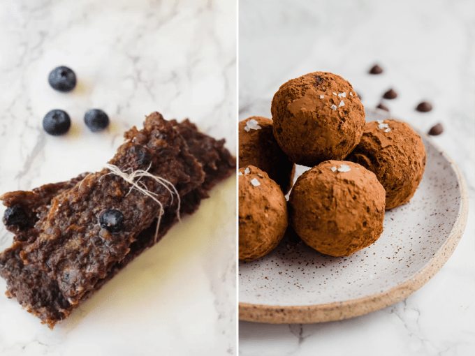 Collage of protein snacks.